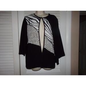 Ilyese Hart‎ Ltd black and white mixed pattern one button jacket M 3/4 sleeve